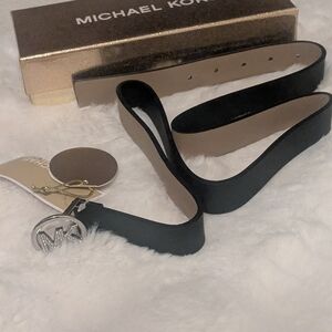 Michael Kors Black Logo Belt Crystal MK Buckle NWT 44.5” Length With Box